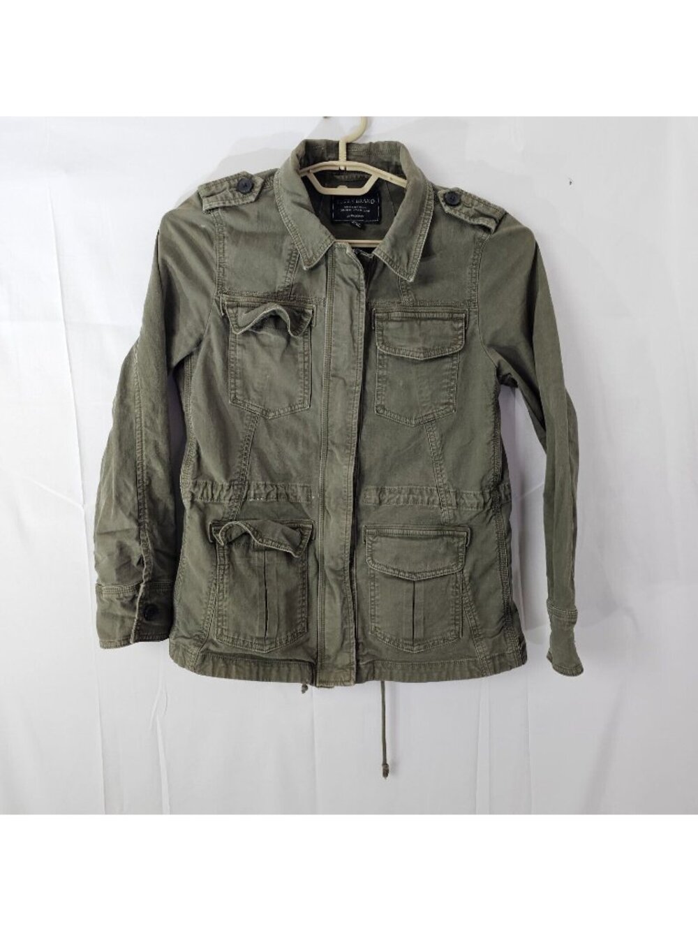 Lucky Brand Utility Jacket Womens Small Green Cinch Waist Full Zip Pockets